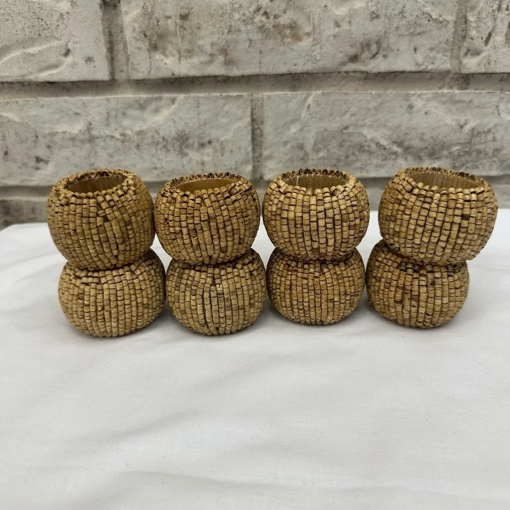 Napkin Rings Natural Mini Wood Beads Set Of 8 Dining Table Decor Boho Rustic